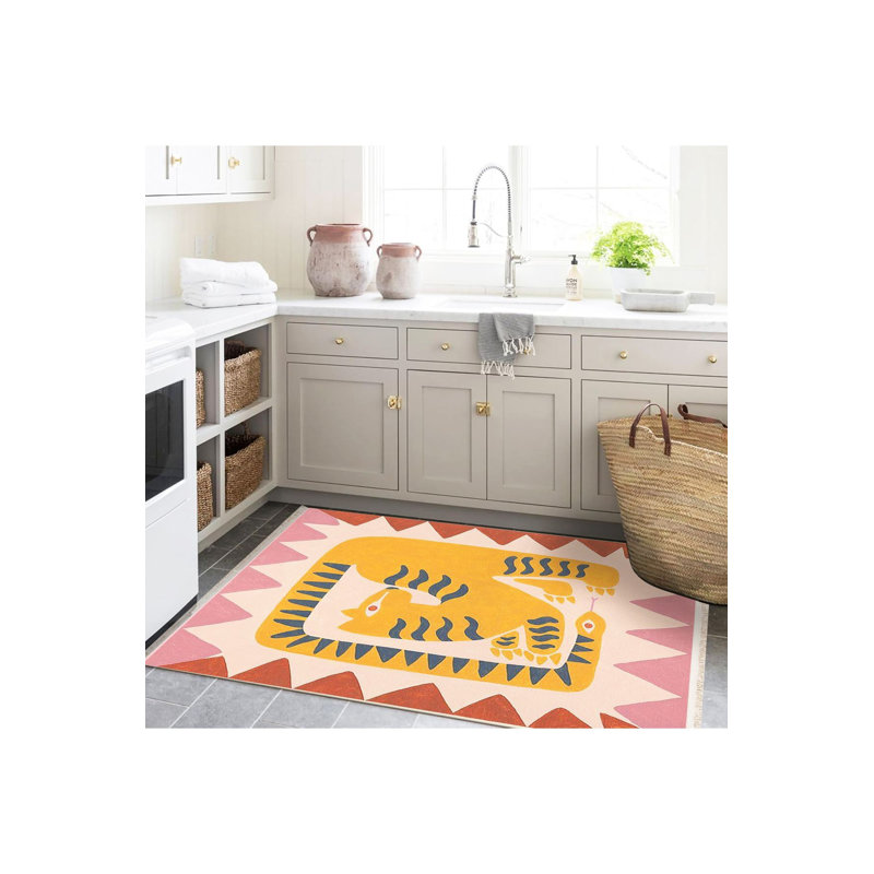Tapis décoratif moderne à motif de serpent et de tigre jaune entrelacé Yellow Tones, Tapis de couloir 3 pi 3 po x 9 pi 10 po