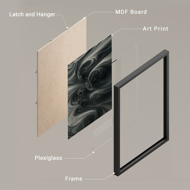 Reproduction d'art encadrée abstraite pour décoration intérieure moderne, H 14 po x l 11 po, Noir