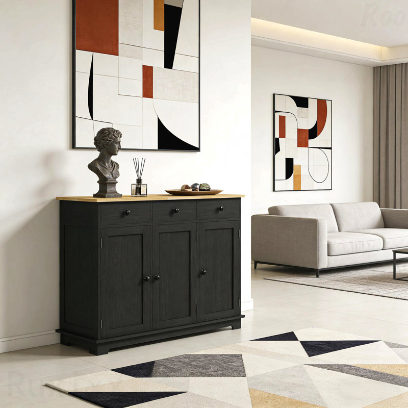 Armoire de cuisine moderne avec rangement, Noir/naturel