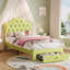 Structure de lit simple avec lumières DEL, plateforme de rangement rembourrée et tête de lit en cristal pour enfants et adolescents-146952216