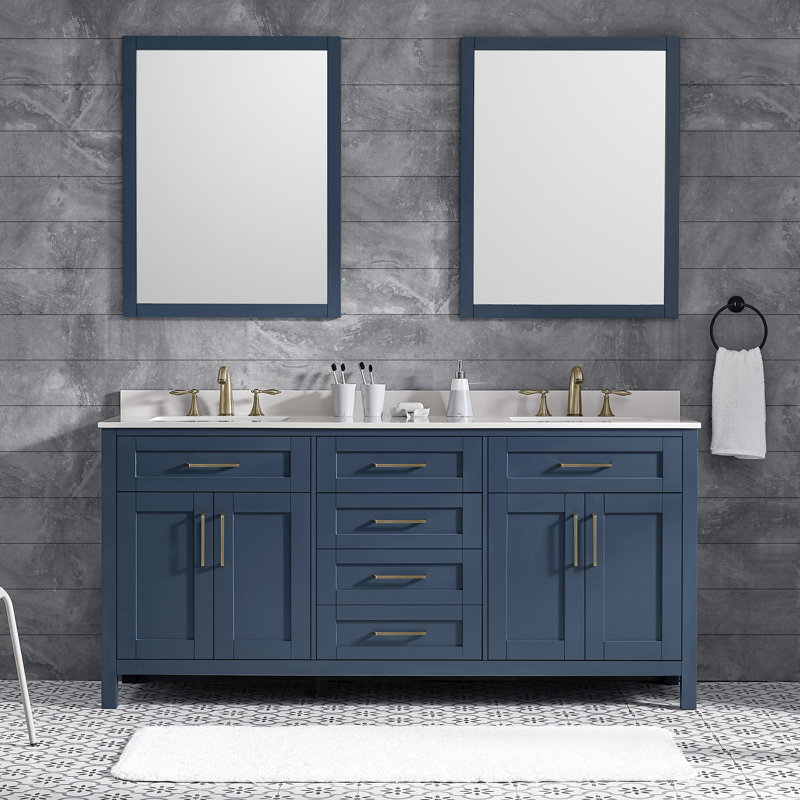 Ensemble de meuble-lavabo double 72 po avec miroir OVE Decors Tahoe, Blanc Bombey, Bleu minuit