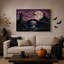 Pont de pierre et tour en ruine sous une lune violette - Toile murale d'Halloween-903355720