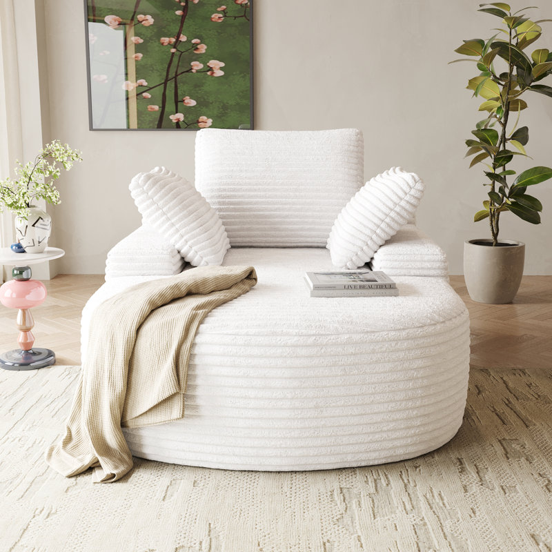 Ivona Boneless Upholstered Corduroy Fabric Chaise Lounge Lazy Sofa With Armrests, No - Assembly Required, Beige