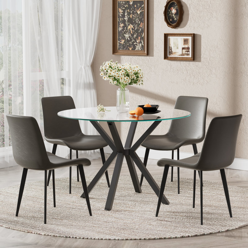 Ensemble de salle à manger Modern, 5 Pieces: Table, 4 Chairs, Grey, Noir