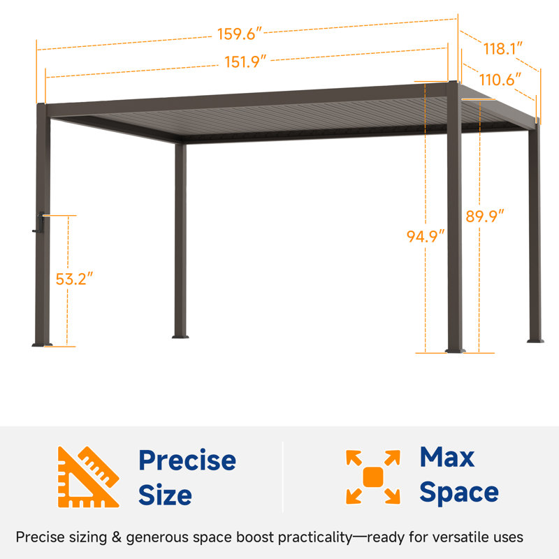 All-Weather Louvered Pergola, Outdoor Pergola with Adjustable Roof, Waterproof Metal Gazebo for Outdoors, Deck, Porch, Brown
