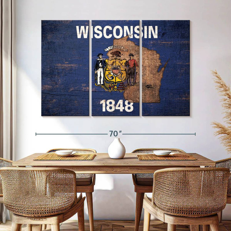 Borges State Map Over Wisconsin Flag, 42" H x 65" W