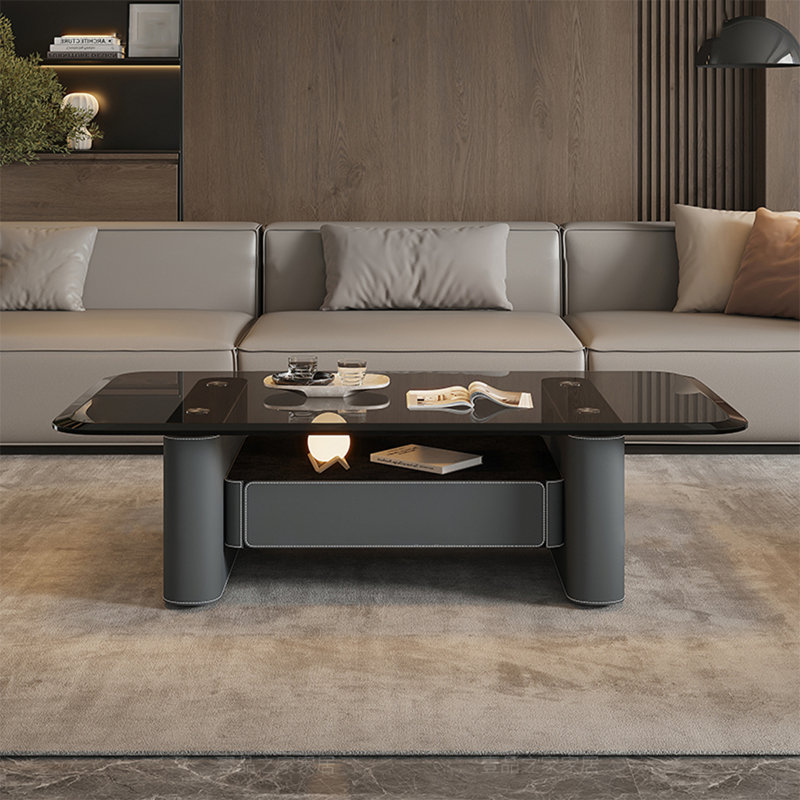 Table basse italienne en verre trempé rectangulaire, H 16,5 po x L 47,2 po x l 23,6 po