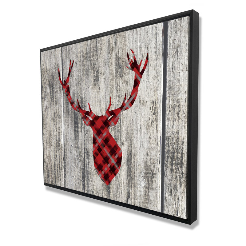 Bois et cerf - Art sur toile encadré rouge pour la décoration intérieure