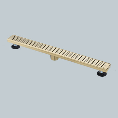 Linear Shower Drain With Quadrato Pattern Grate,304 Stainless Steel Rectangle Shower Floor Drain,With Levelling Feet,Hair Strainer
