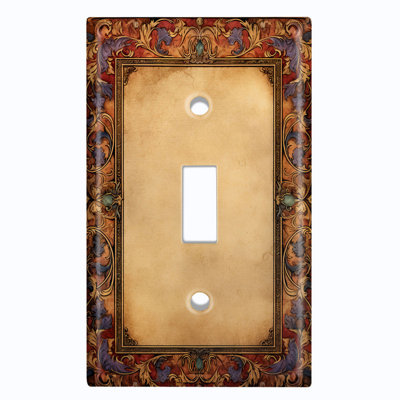 Metal Light Switch Plate Cover; US Standard Size 1 Gang Toggle - Printed Image of Rustic Floral Frame