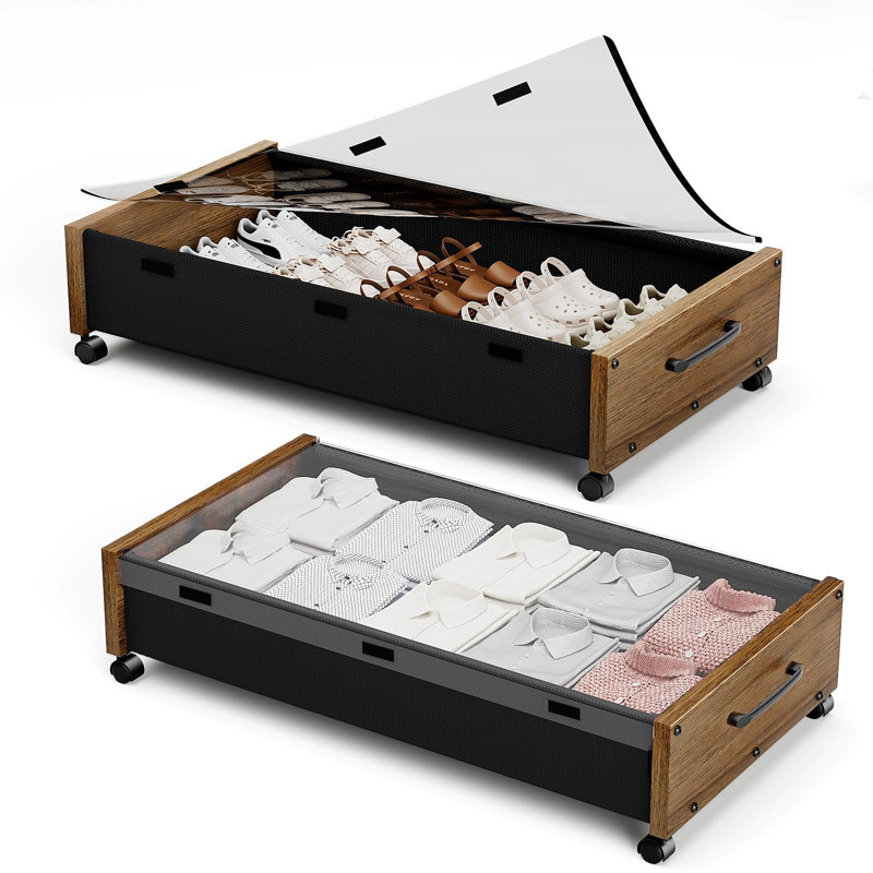 17 Stories Iron Underbed Storage, Walnut Brown