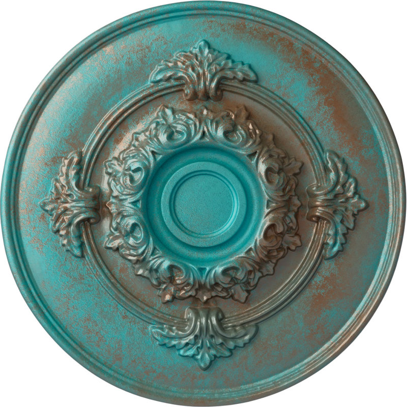 Médaillon de plafond H 13,75 po x l 13,75 po x P 1 po Monique, Cuivre patiné de vert