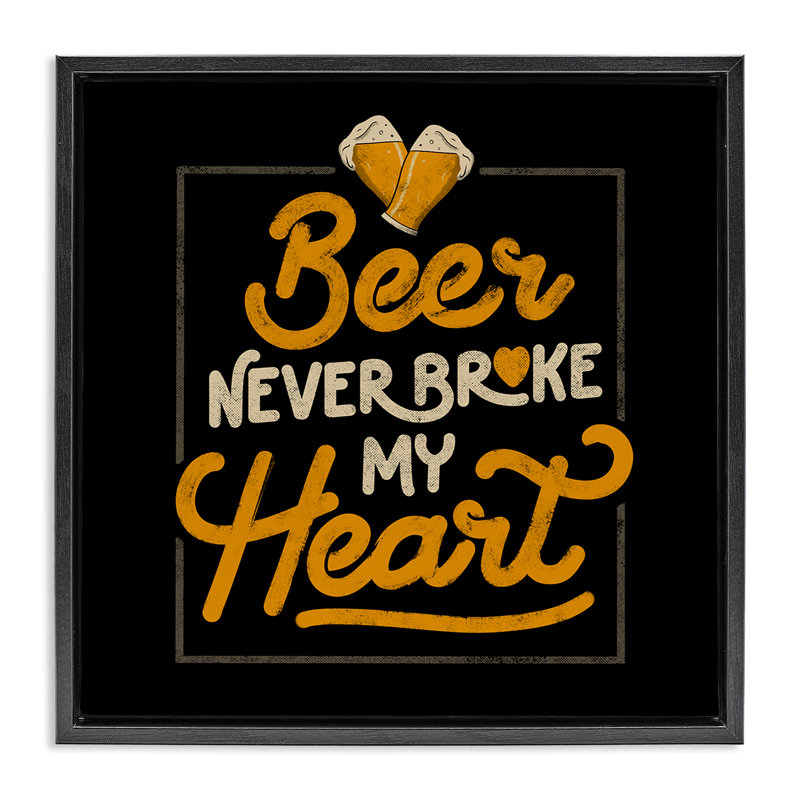 Cadre flottant «Beer Never Broke My Heart» par EduEly Designs, H 25 po x l 25 po, Cadre flottant noir de jais