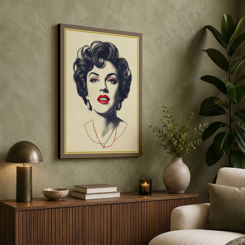 Portrait in Red Vintage - Wrapped Canvas, 30x20 - 76.2 x 50.8 cm, Teal Border
