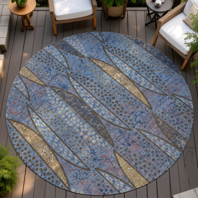 Machine Washable Indoor/Outdoor Chantille ACN2711 Casual Rug, Blue, 8' Round