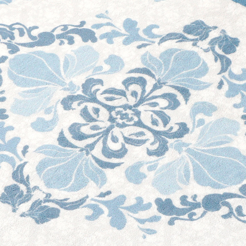8' X 10' Faux Cashmere Floral Area Rug with TPE Non-Slip Backing, Soft Decorative Carpet for Living Room or Bedroom,Dusty Blue