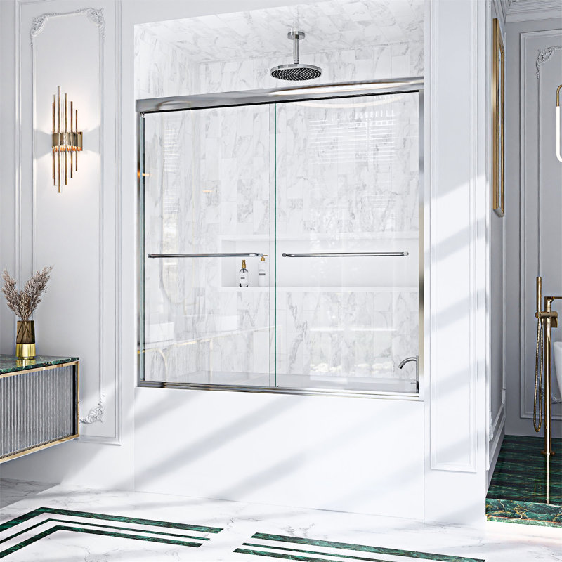 Porte de douche coulissante double semi-sans cadre, Chrome chrome