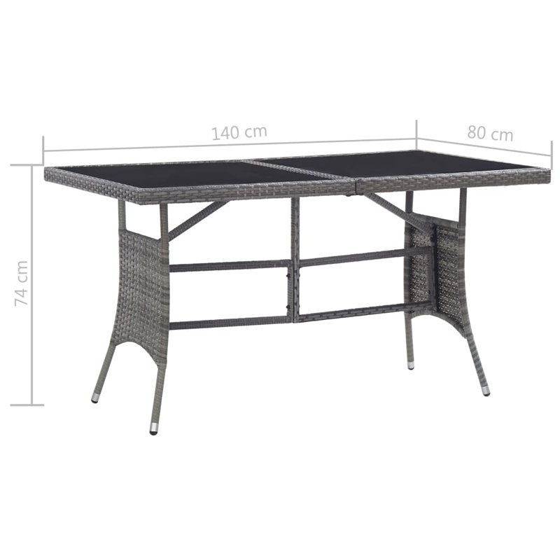 Garden Table 140X80x74 Cm Poly Rattan, Grey, Black