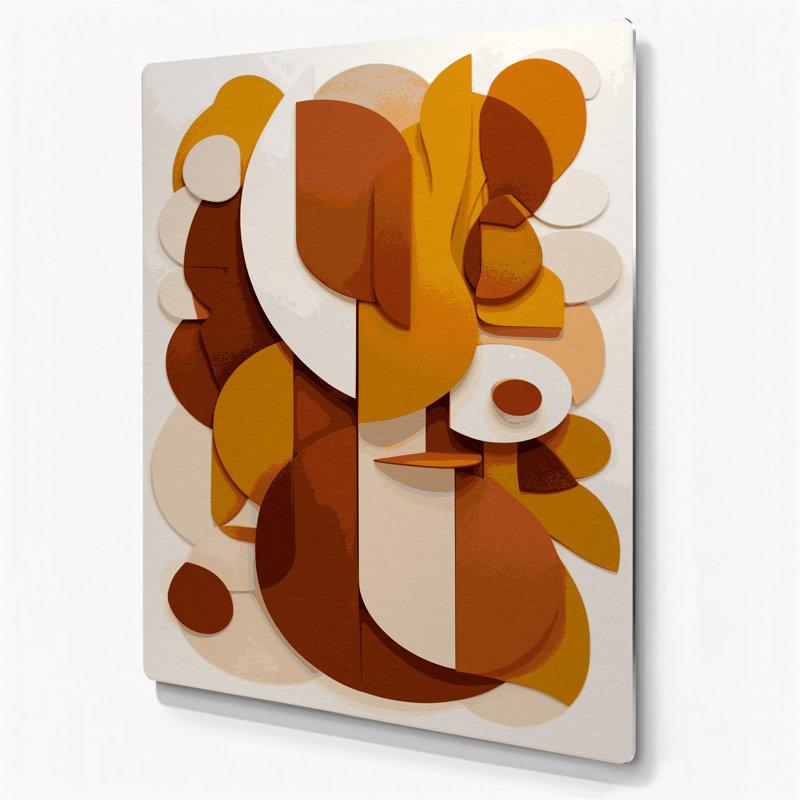 Abstrait formes 91, art mural en métal beige