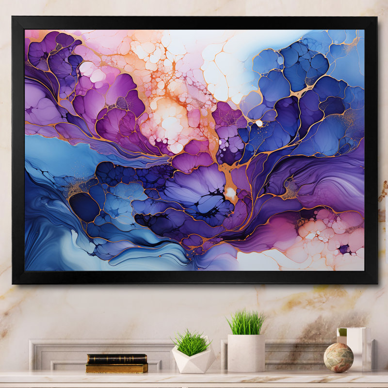«Rose et bleu Alco», impression sur toile, H 12 po x l 20 po x P 1 po, Cadre simple noir