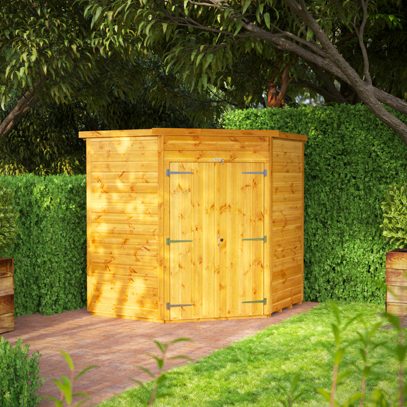 Powersheds 6 x 6ft Timber Tongue & Groove Windowless Corner Shed, Double Doors