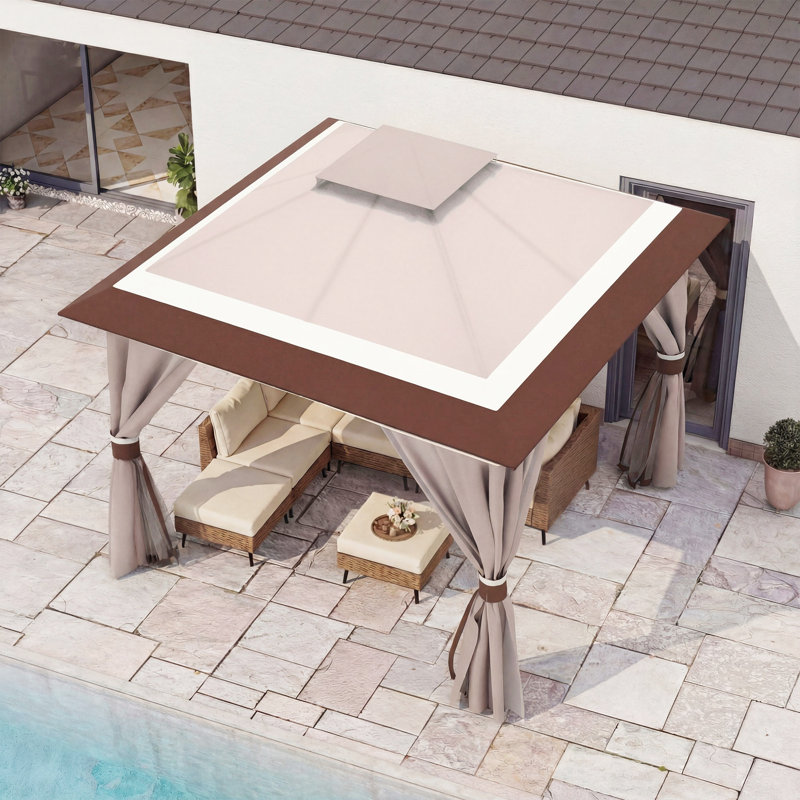 Pavillon de jardin en acier durable, 10 x 10 pi, Kaki couleur (nouveau)