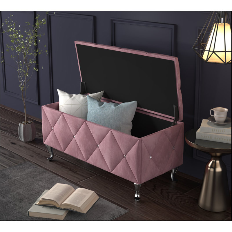 Banc de rangement rembourré Carnes, H 18,9 po x l 42 po x P 18,3 po, Rose