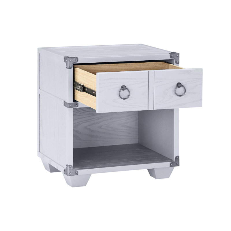 Bedroom Nightstand With 1 Drawer And Open Compartment In Grey Finish Port Industrial Braces