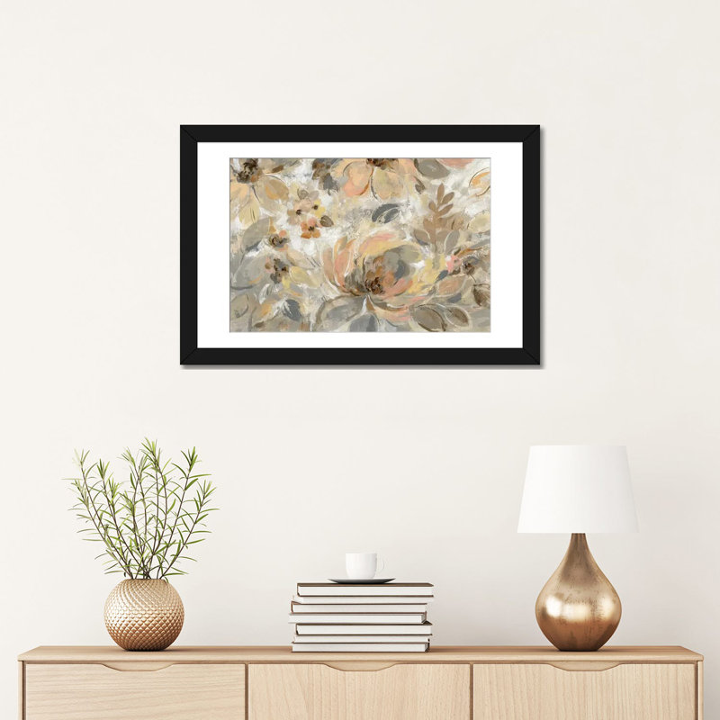 «Ivory Floral», reproduction sur toile, H 18 po x l 26 po x P 1,5 po, Toile avec cadre noir, Blanc