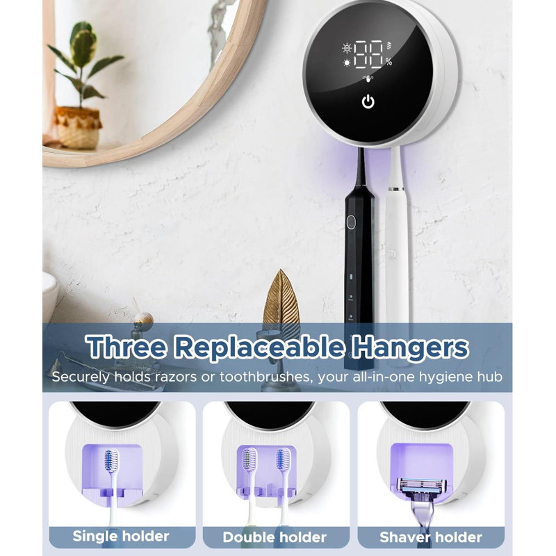 Toothbrush Sanitizer Holder Wall-Mounted, 1 Compartment (White)