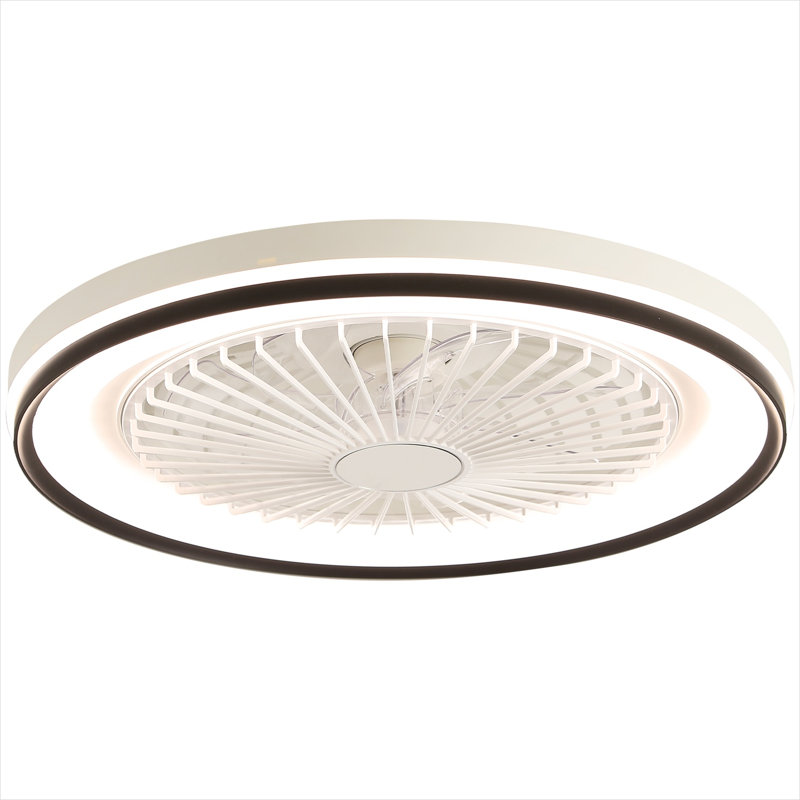 Ventilateur de plafond sans lame avec éclairage à DEL RVB intégré, plafonnier encastré de 19 pouces, ABS blanc doux, télécommande et contrôle d'application, 6 vitesses, pour chambre à coucher ou fête