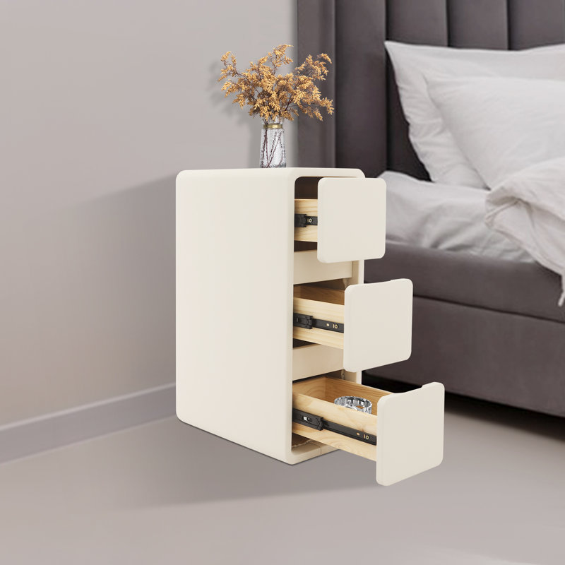 Bedside Table With Three Drawers(15.75*7.87*22.83 In), Cream