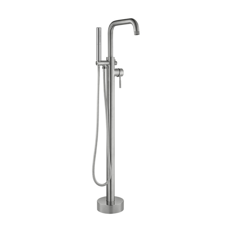 Robinet de baignoire à fixation au sol avec douche à main, Nickel brossé