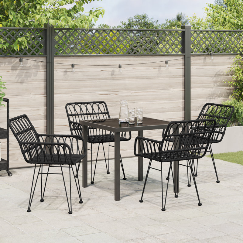 5 Piece Garden Dining Set Poly Rattan, 73cm H x 80cm W x 80cm D, Black