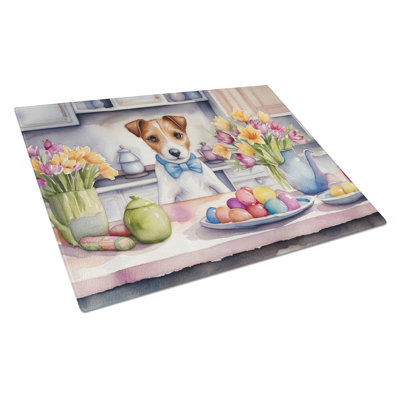 Decorating Easter Jack Russell Terrier Glass Cutting Board
