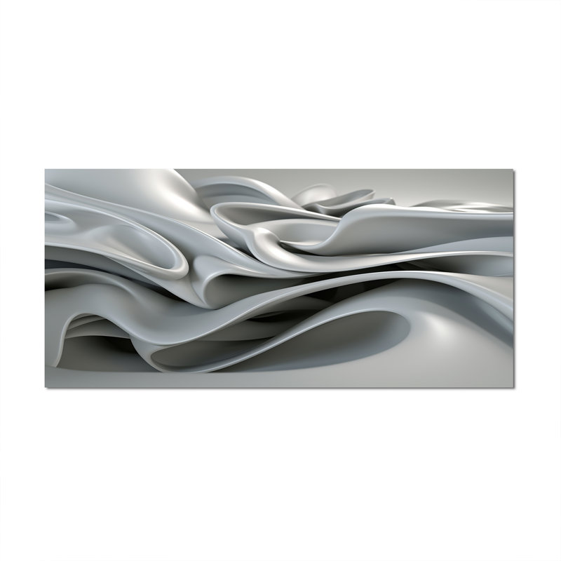 «Gray Infinite Ripples - Abstract Modern Waves», reproduction sur toile encadrée, Toile tendue, H 28 po x l 60 po, Sans cadre