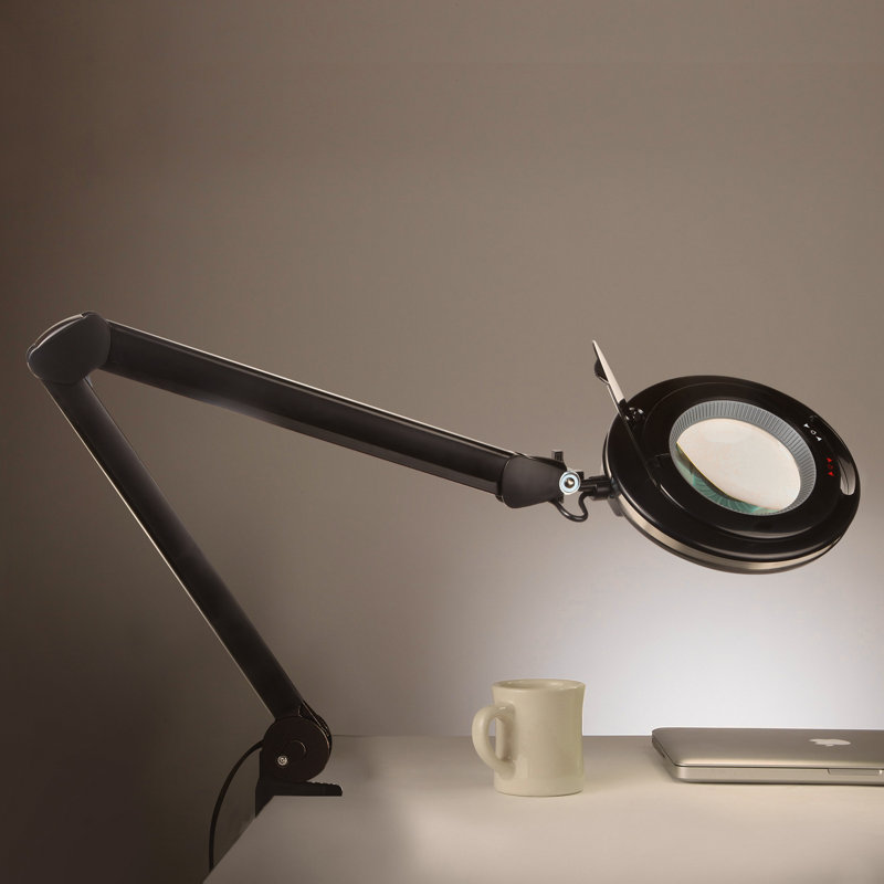 Lightview Pro 33 in. Adjustable Swing Arm Integrated 2.25X Magnifying Dimmable LED Desk Clamp Lamp, Black