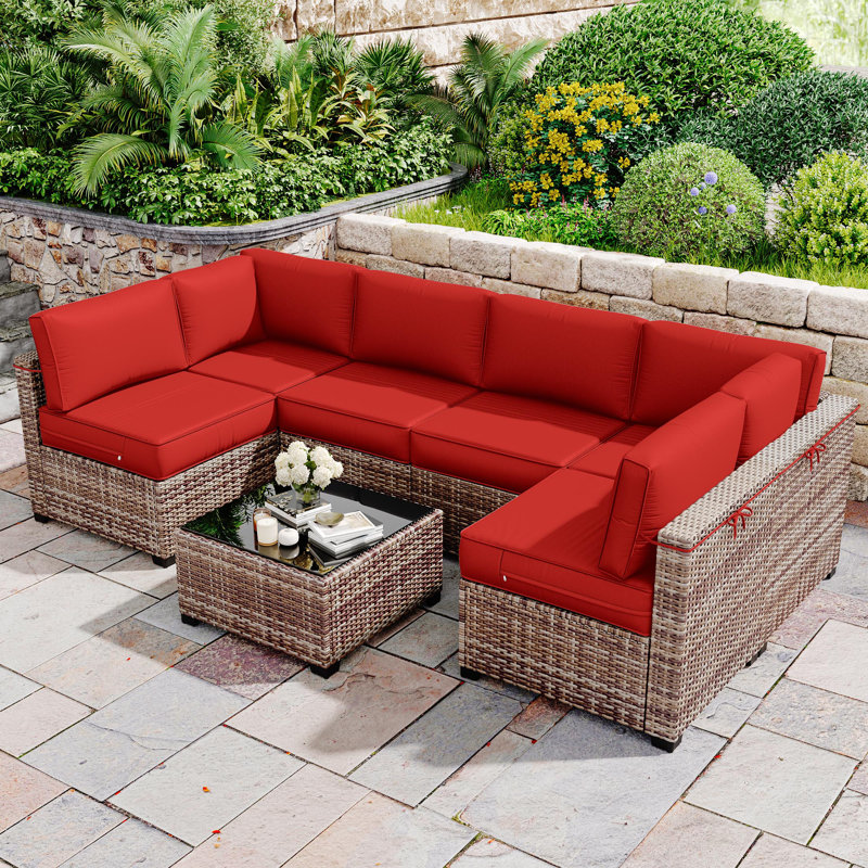 Outdoor 5" Replacement Cushion Set Seat/Back Cushions (Set Of 6 Cushions, 6 Backrests, 2 Corner Cushions)-Cushion Set Only