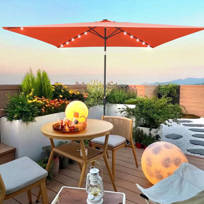 10X6.5Ft Rectangular Outdoor Umbrella With Solar Lights And Easy Tilt Mechanism Patio 26 Canopy