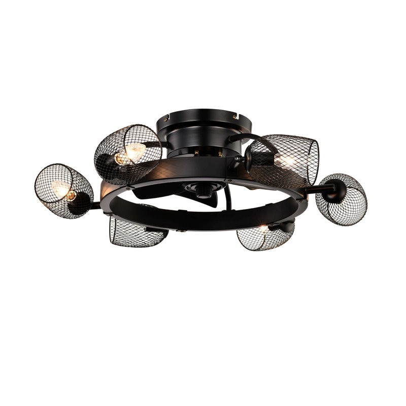 25.8''  Industrial Ceiling Fan With Remote Control ,5 Abs Blades Small Size Ceiling Fan For Living Room, Dining Room, Bedroom, Family Room, Matte Black ,6 Pcs*E26 (Does Not Include Light Bulbs)