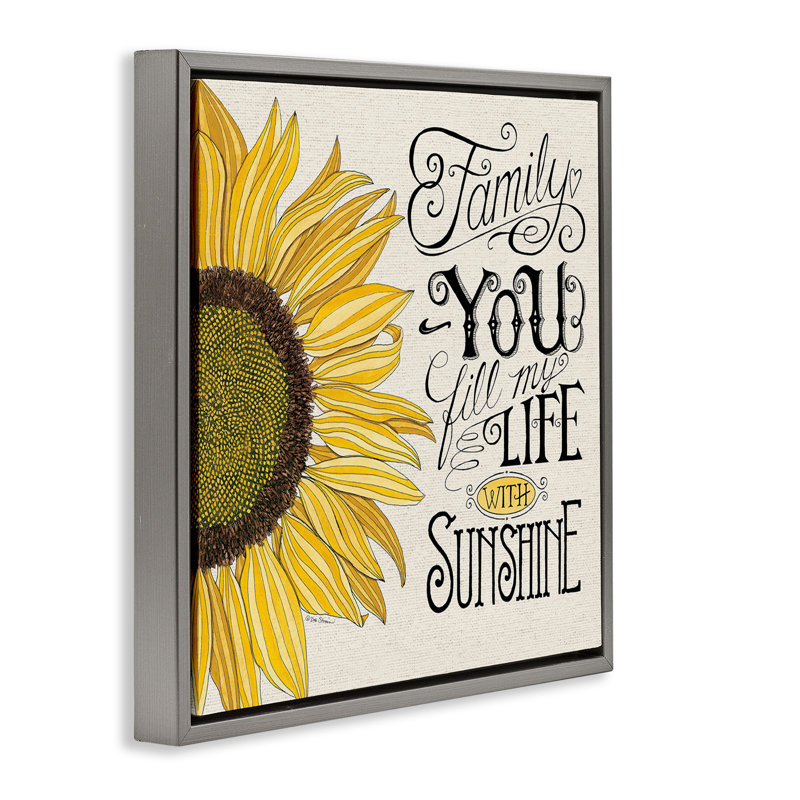 "Inspiring Sunflower Family", art mural encadré flottant par Deb Strain, Cadre flottant gris lustré, H 18 po x l 18 po