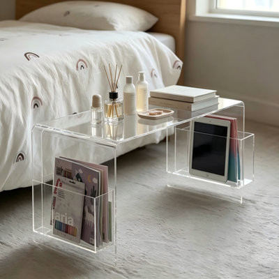 Clear Acrylic Desk, Lucite Table 21.65"W×9.84"D×7.87"H, Clear Acrylic Side Table & End Table for Bedroom