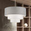 Lustre suspendu en nickel brossé 3 lumières avec abat-jour rigide en tissu fabriqué à la main gris urbain et blanc-524439743