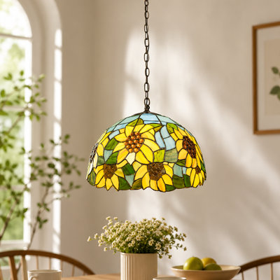 1-Light Sunflower Tiffany Stained Glass Pendant Light