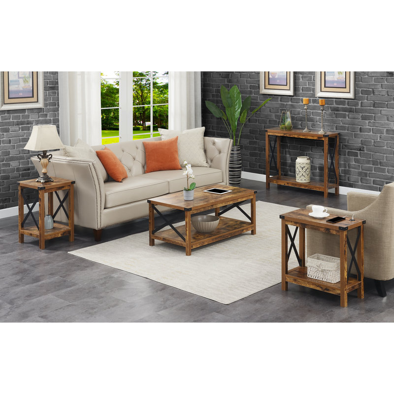 Console avec tablette Griffen, Bois de grange / noir, H 31,5 po x l 39,25 po x P 11,75 po