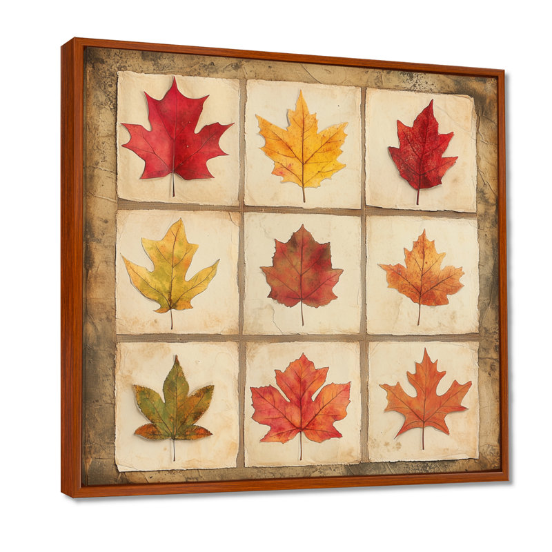 «Fall Leaves», art mural, toile d'automne, Gesse, H 44 po x l 44 po, Cadre flottant brun