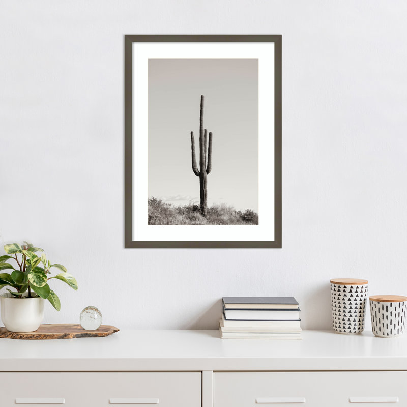 «Saguaro Af après-midi» par Nathan Larson, reproduction d'art encadrée sur bois, H 25 po x l 19 po