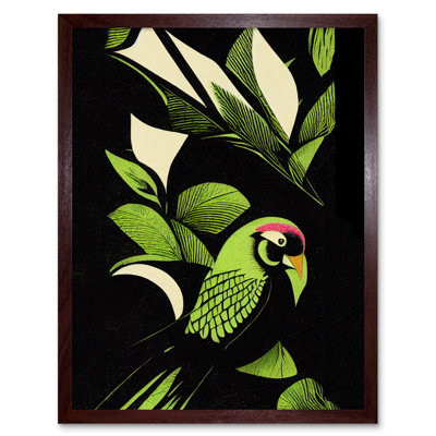 Jungle Leaf Bird Modern Vintage Linocut - Rectangle Print