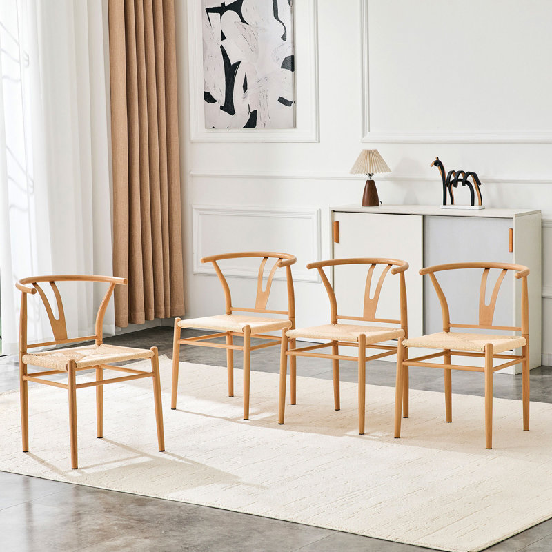 Ensemble de 4 chaises de salle à manger confortables, cuisine moderne avec cadre en acier tissé