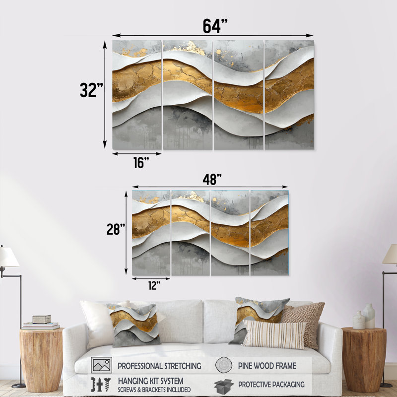 Fosteau II - art mural vagues - art mural moderne sur toile, 4, H 32 po x l 64 po